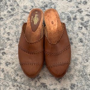 Leather Wood Clogs Slip Ons
